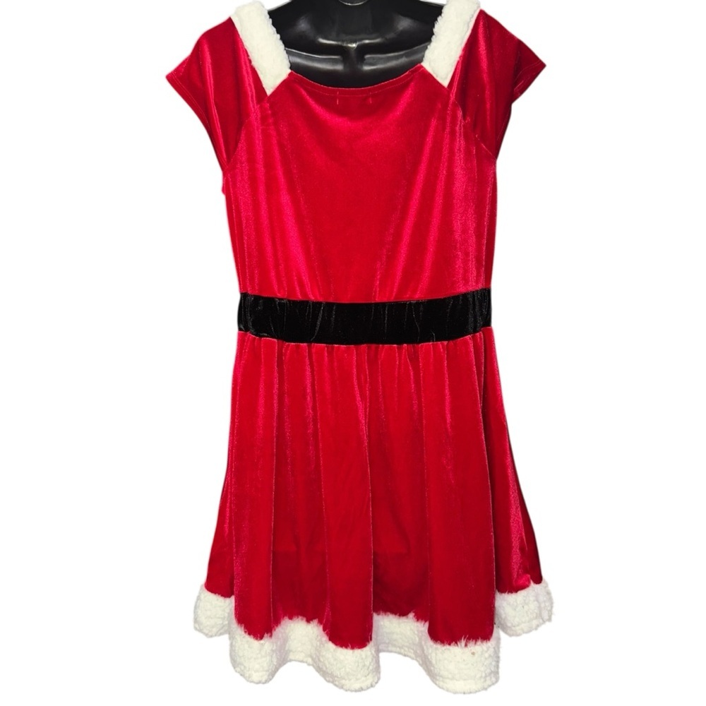 Women’s Large Red Mrs Claus Dress Faux Fur Trim Holiday Velvet Santa Outfit - Picture 3 of 6